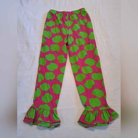 Kelly's Kids size 7 apple design pants with ruffle bottom, pink & lime EUC - Picture 4 of 4